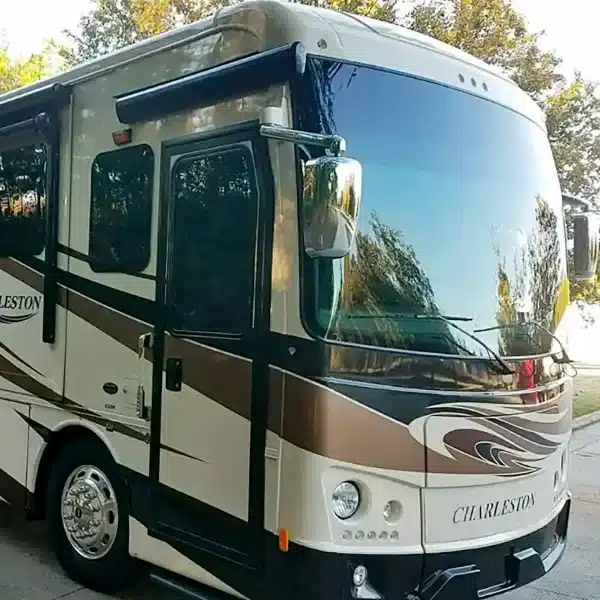 a motor home with newly tinted windows