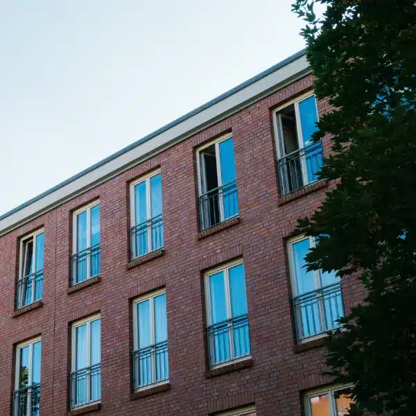 apartment building with blue tinted windows